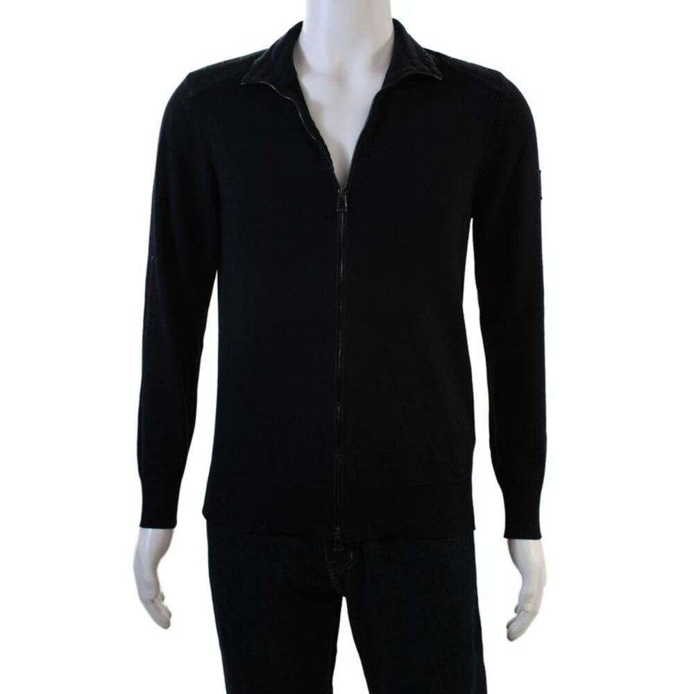 Belstaff Mens Full Zipper Turtleneck Sweater Dark Navy Blue Wool Size Medium
